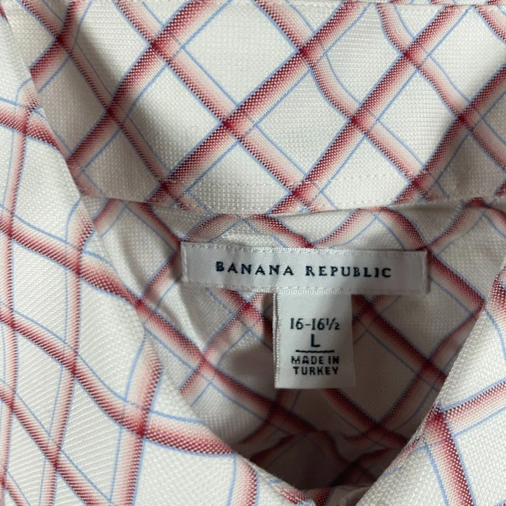Banana Republic Shirt Mens L 16 White‎ Button Cotton Plaid Wedding French Cuffs